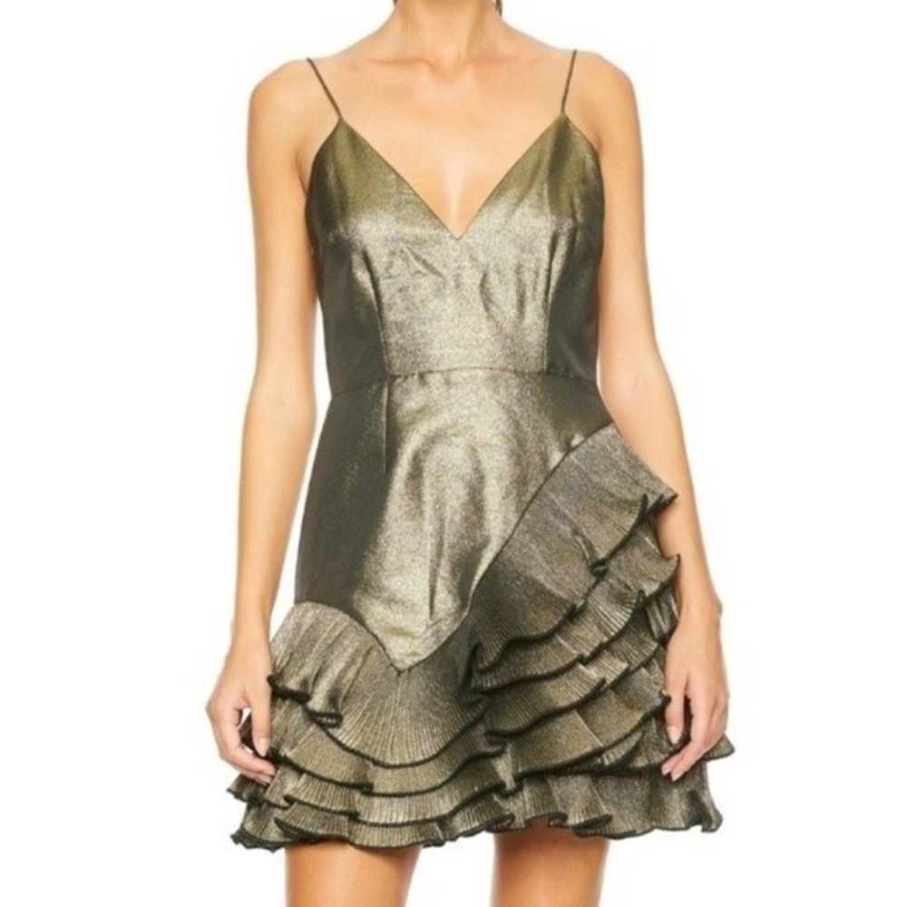 NWT La Maison TALULAH Golda Ruffle Gold Mini Dress M
